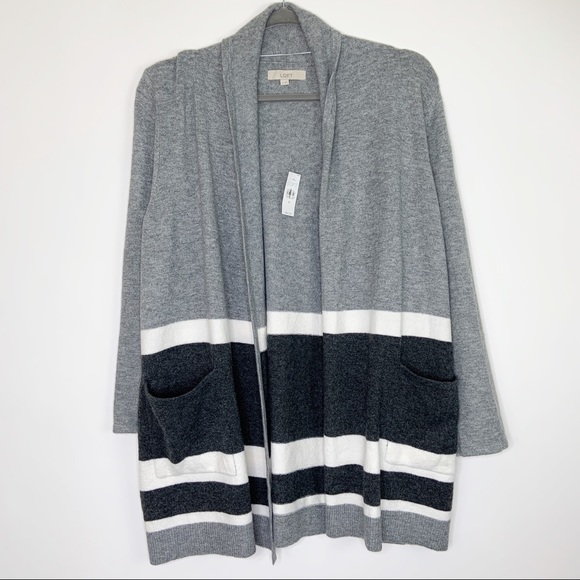 Loft Gray Stripe Open Cardigan Sweater Size XL NWT - Picture 3 of 9